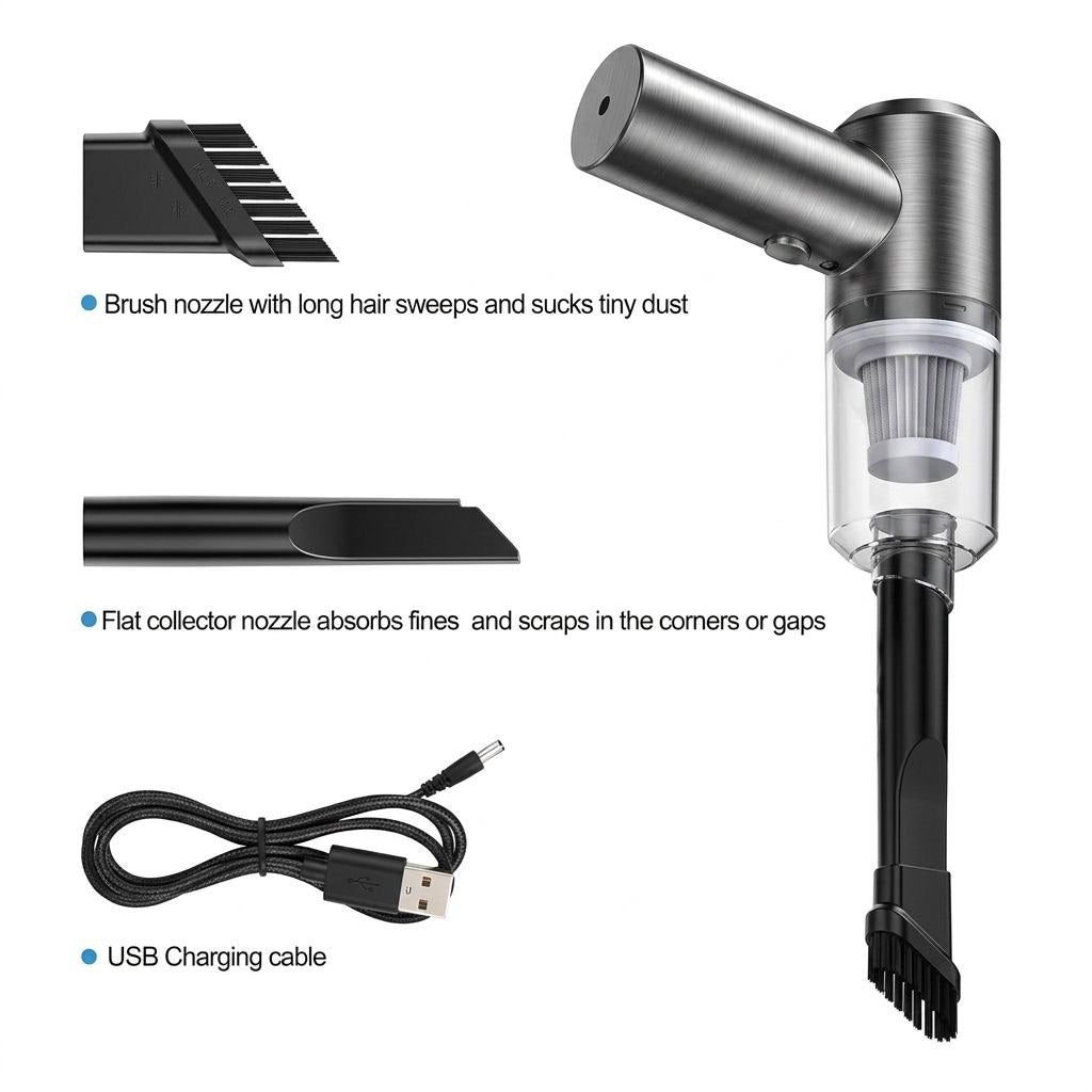 3 In 1 Portable Vacuum Cleaner – USB Rechargeable Handheld Cleaner