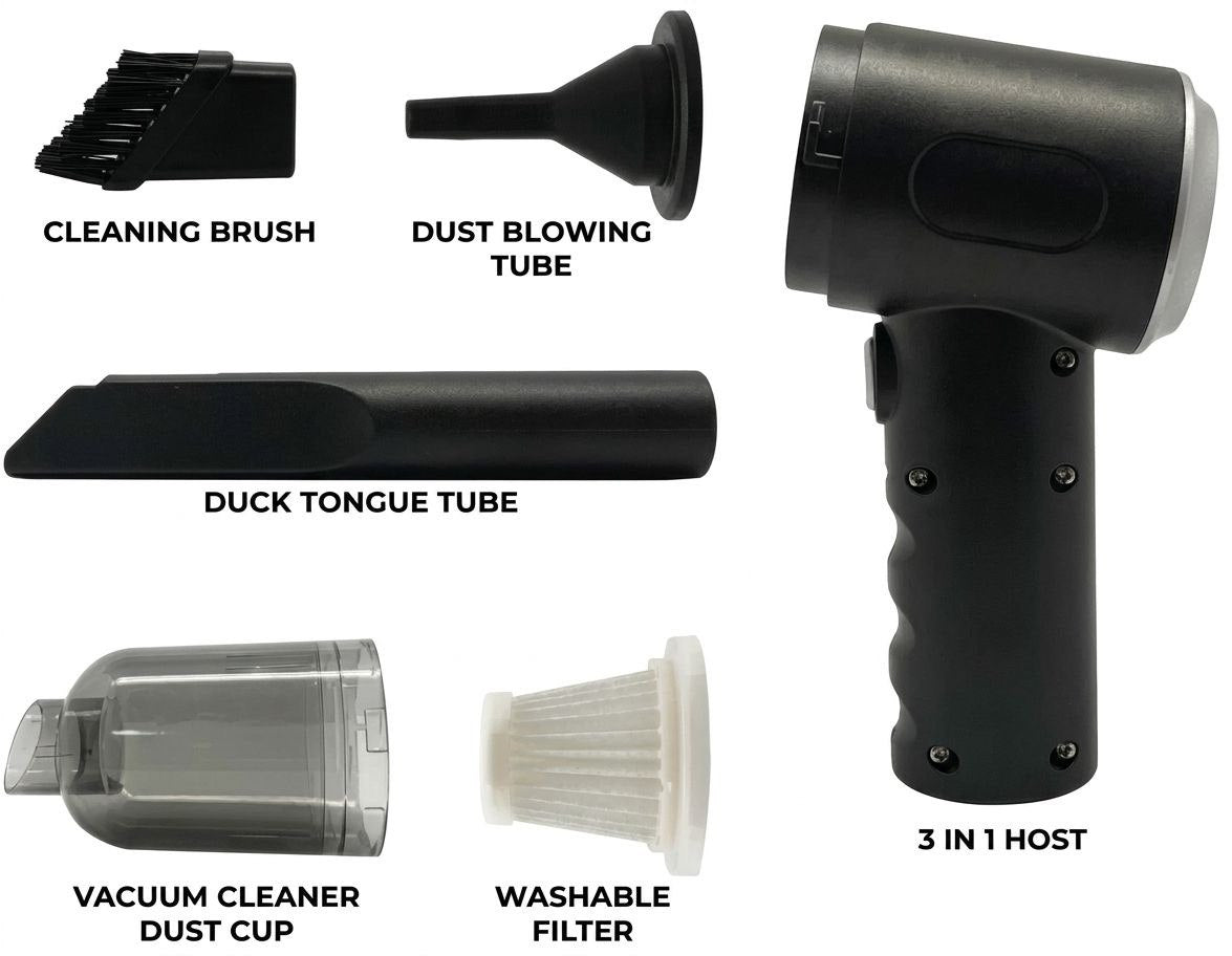 3 In 1 Portable Vacuum Cleaner – USB Rechargeable Handheld Cleaner